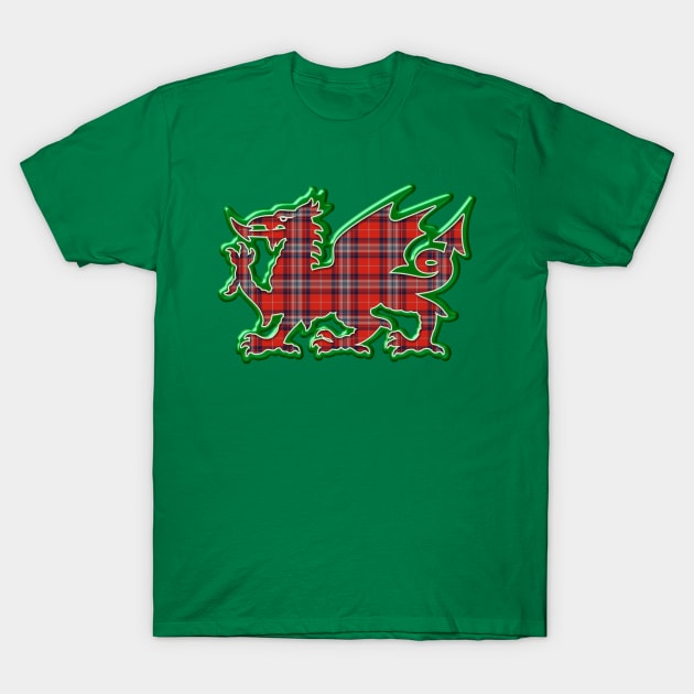 The Harry / Harrison Family Tartan Cymru Welsh Dragon symbol design T-Shirt by Plaidify